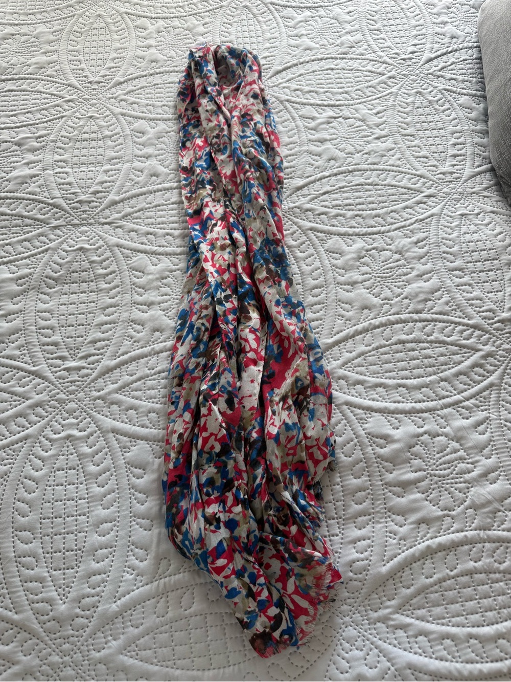 J. Crew Red, Blue & Brown Abstract Print Scarf